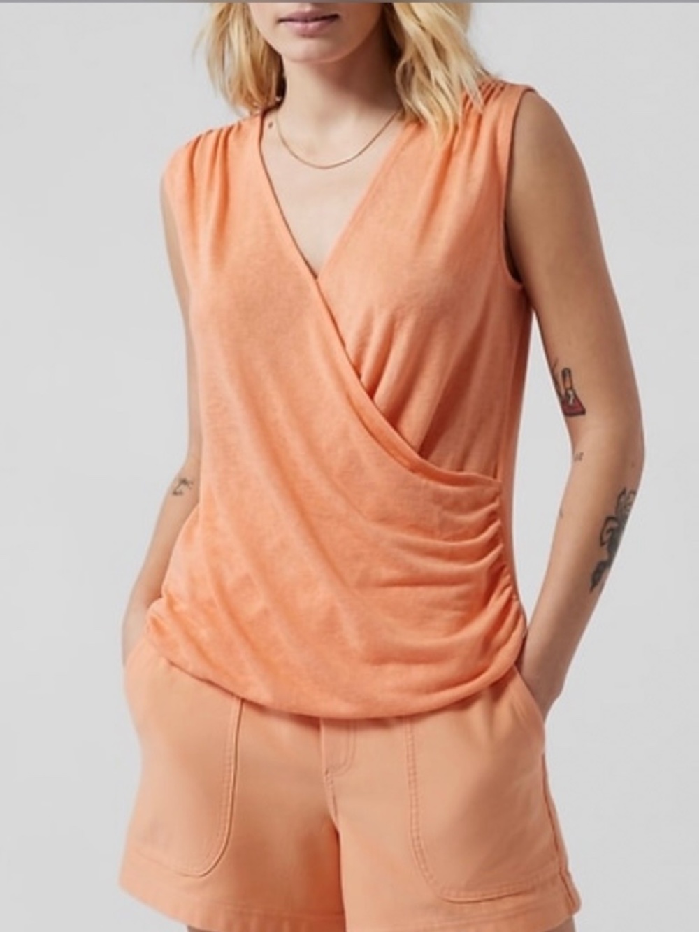 Athleta Breezy Wrap, Peach Tank Top.